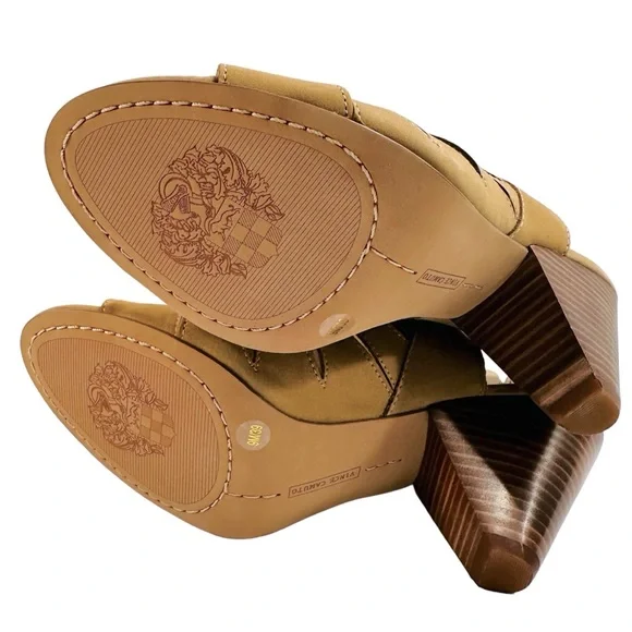 NWOT Vince Camuto ELIKA Leather Caged Tan 3" Heel Sandals. - Picture 8 of 8